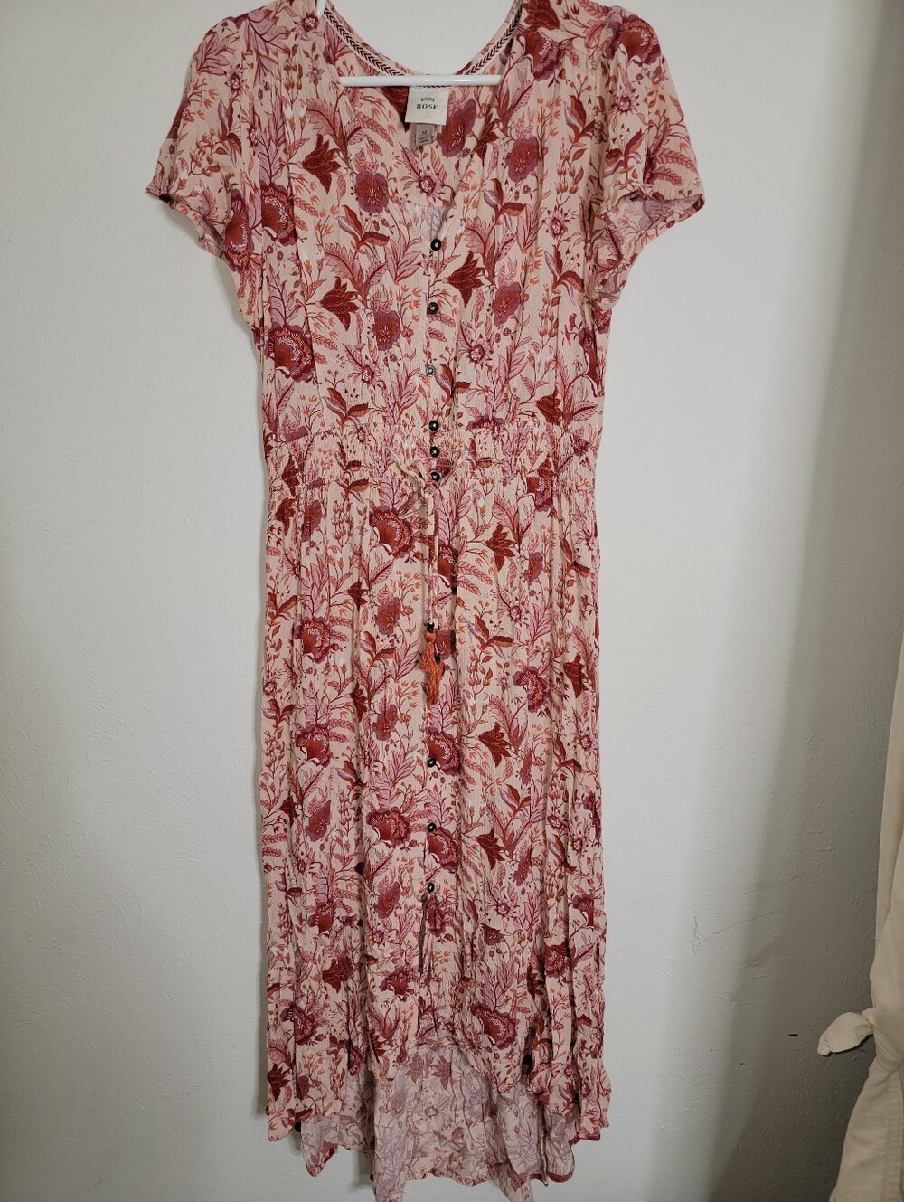 Knox Rose Pink and Rust Floral Midi Medium Dress
